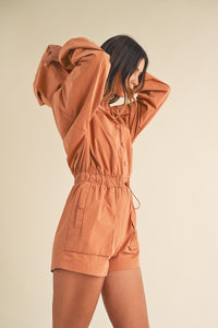 Cassidy Snap Down Long Sleeve Hooded Romper