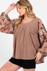 Marie Floral Long Sleeve Front Pleated Detail Blouse