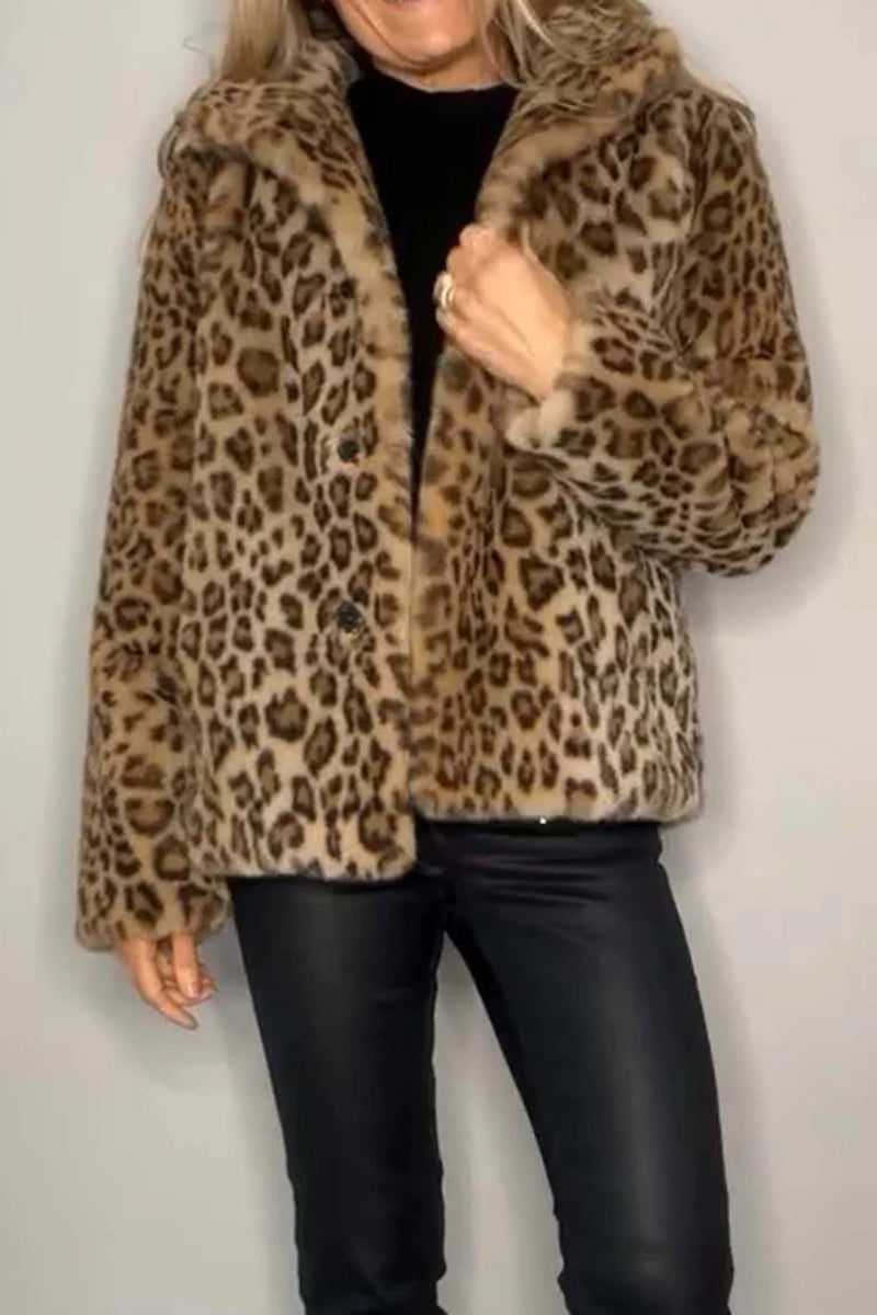 Nyomi Leopard Furry Collared Neck Long Sleeve Coat