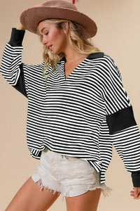 Scarlett Striped Contrast Long Sleeve Knit Top