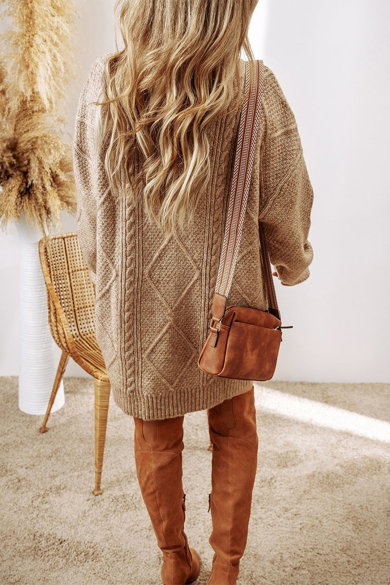 River Cable-Knit Round Neck Sweater Dress