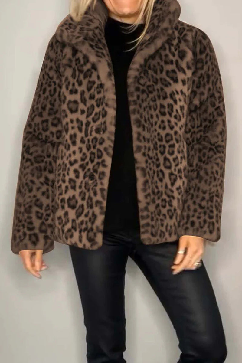 Nyomi Leopard Furry Collared Neck Long Sleeve Coat