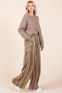 Savanna Striped Satin Elastic Waist Wide Leg Pants