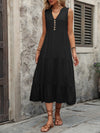 Dani Decorative Button Notched Sleeveless Dress