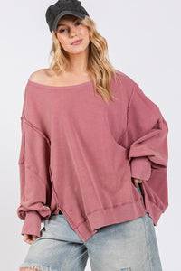 Nyla Mineral Wash Side Slit Oversized Sweatshirt