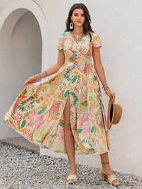 Addilynn Printed V-Neck Short Sleeve Midi Dress