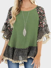 Rosalie Frill Printed Round Neck Half Sleeve Blouse