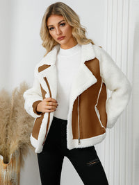 Love Pocketed Sherpa Zip Up Long Sleeve Jacket