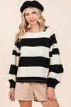 Gwen Striped Snap Shoulder Long Sleeve T-Shirt