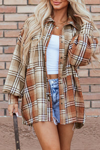 Caroline Plaid Snap Down Dropped Shoulder Shacket