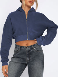 Raven Zip Up Long Sleeve Hooded Cropped Jacket