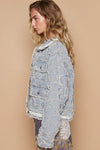 Amara Star Textured Raw Hem Long Sleeve Denim Jacket