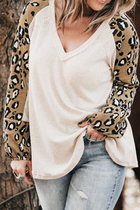 Harley Plus Size Leopard V-Neck Raglan Sleeve Blouse