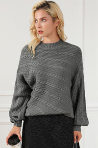 Catalina Cable-Knit Mock Neck Dropped Shoulder Sweater