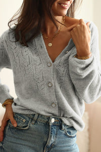 Vivian Openwork Button Down Long Sleeve Cardigan