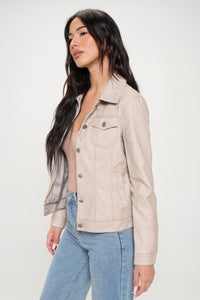 Mabel Button Down Cargo Vegan Leather Shacket