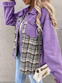 Alaina Plaid Button Up Dropped Shoulder Jacket