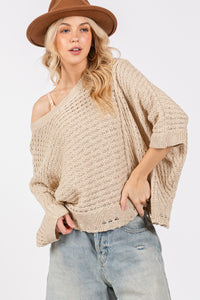 Noor Distressed Asymmetrical Open Stitch Sweater