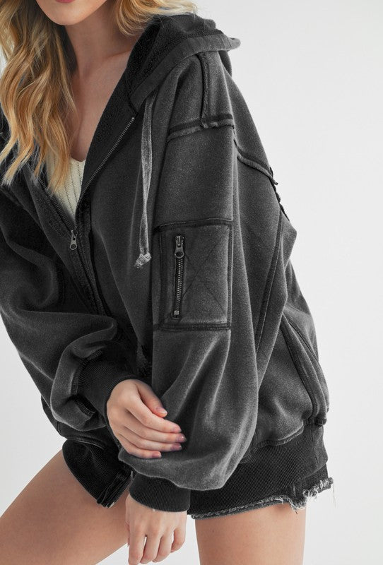 Salma Exposed Seam Zip Up Drawstring Hooded Jacket