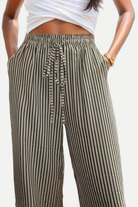 Artemis Drawstring Striped Elastic Waist Pants