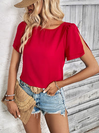 Fiona Round Neck Slit Short Sleeve Top