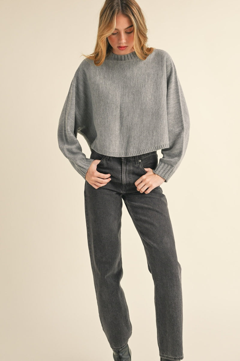 Allie Round Neck Dolman Sleeve Cropped Sweater