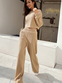 Angelika Waffle-Knit Round Neck Top and Pants Set