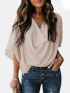 Selene Full Size Cowl Neck Three-Quarter Sleeve Blouse