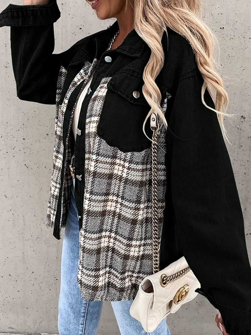 Alaina Plaid Button Up Dropped Shoulder Jacket