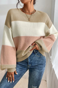 Chelsea Color Block Round Neck Lantern Sleeve Sweater