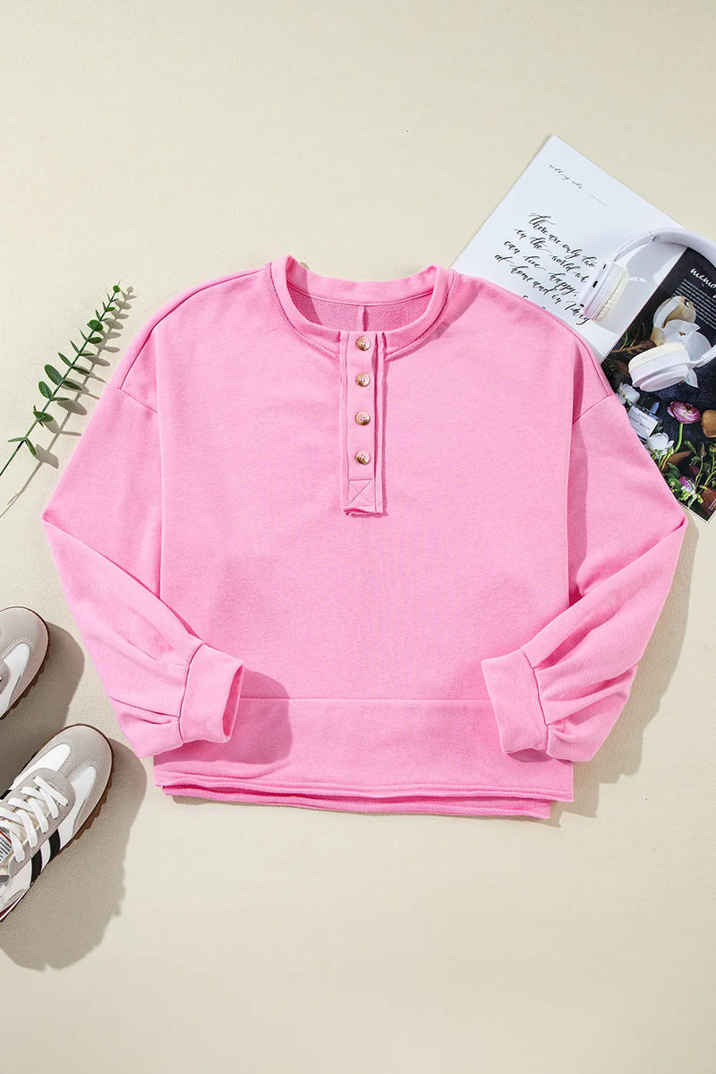 Poppy Half Button Long Sleeve Sweatshirt