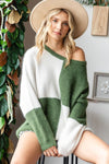 Charleigh Color Block Round Neck Long Sleeve Ribbed Sweater