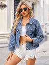 Yara Pearl Trim Long Sleeve Denim Jacket