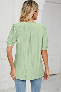 Zara Eyelet Notched Short Sleeve T-Shirt