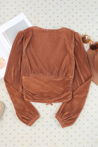 Blake Drawstring V-Neck Balloon Sleeve Blouse