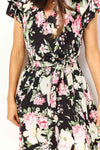 Oakley Double Take Floral Flutter Sleeve Tie-Waist Split Dress