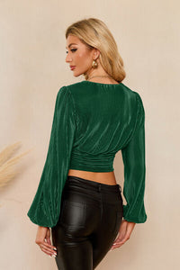 Blake Drawstring V-Neck Balloon Sleeve Blouse