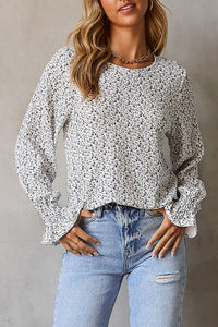 Genevieve Floral Round Neck Flounce Sleeve Blouse