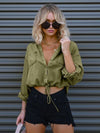 Aubrey Drawstring Button-Up Crop Top