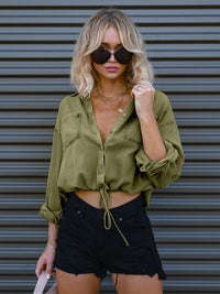 Aubrey Drawstring Button-Up Crop Top