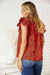 Isabel Double Take Floral Flutter Sleeve Notched Neck Blouse