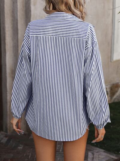 Brielle Striped Pocketed Button Up Long Sleeve Shirt