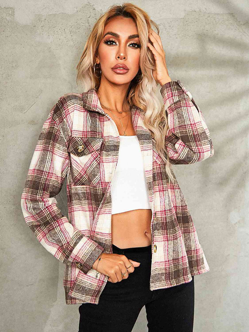 Plaid Button Down Collared Jacket