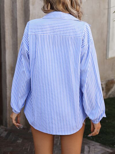 Brielle Striped Pocketed Button Up Long Sleeve Shirt