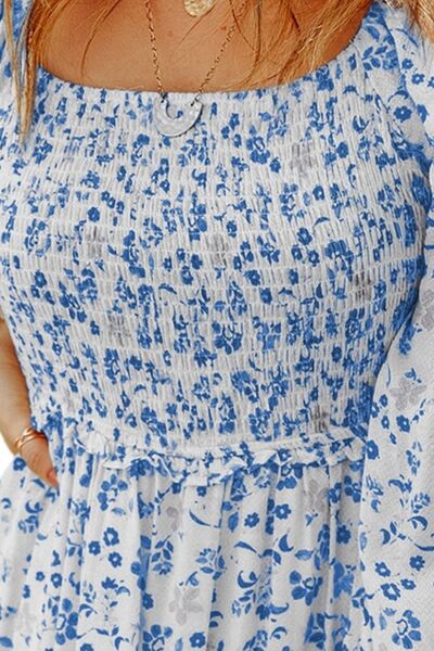 Sara Smocked Floral Square Neck Balloon Sleeve Dress