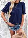 Lola Eyelet Mock Neck Flounce Sleeve Blouse