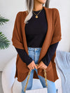 Horizontal Ribbing Open Front Slit Cardigan