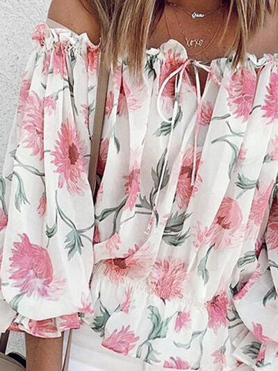 Anastasia Floral Off-Shoulder Flounce Sleeve Blouse