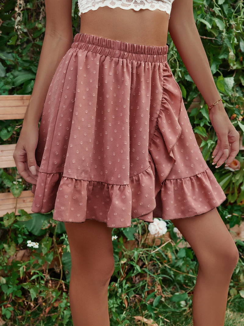 Ruffle Hem Elastic Waist Mini Skirt