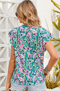 Brianna Printed Round Neck Cap Sleeve Blouse